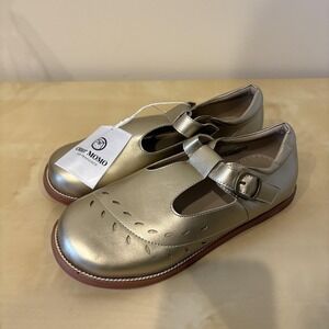 Otter MOMO Shoes Big Girl SZ 4‎ Gold Mary Jane T-Strap Buckle Leather Casual New